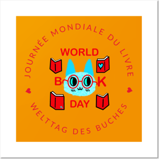 Welttag des Buches Katze World Book Day Cat DE GB FR Posters and Art